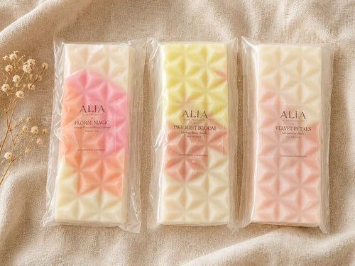 Pack 3 highly fragranced floral hand poured wax melt bars with long lasting fragrance 