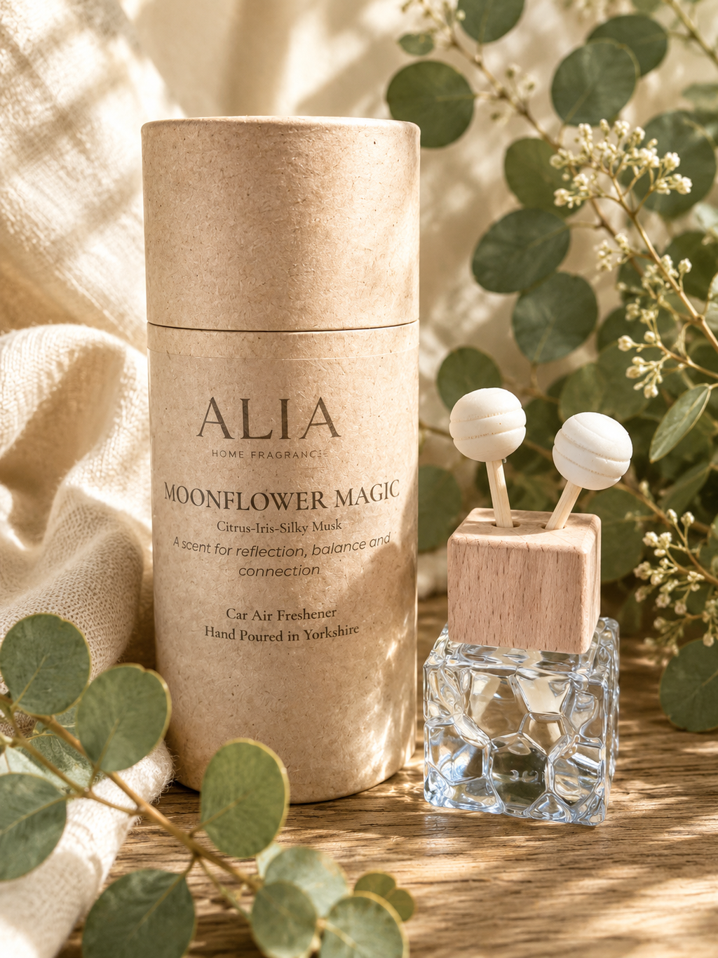 Moonflower Magic Vent Clip Car Air Freshener with soft jasmine, moonflower and creamy musk fragrance designed for car vent airflow diffusion.