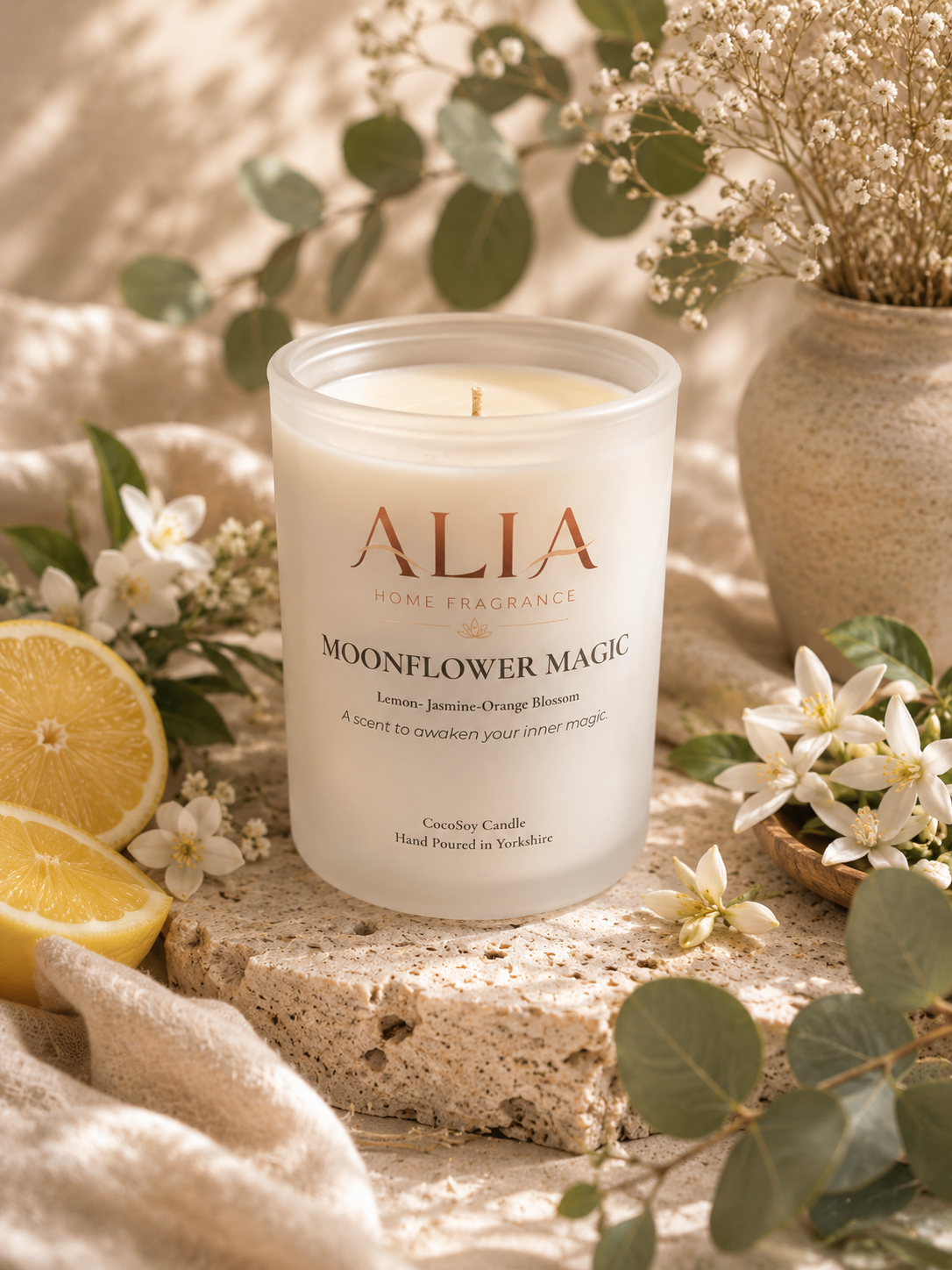 Moonflower Magic Coconut Soy Candle with Jasmine, Amber & Vanilla - Elevate Your Senses